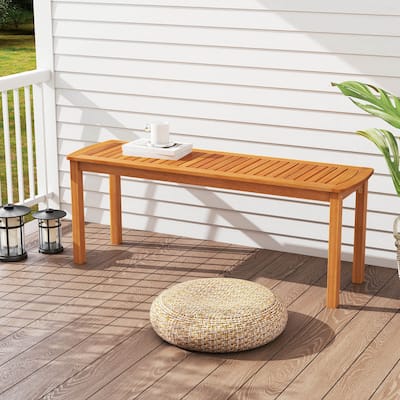 Costway Acacia Wood Outdoor Bench 48" Long Patio Dining Bench with - See Details