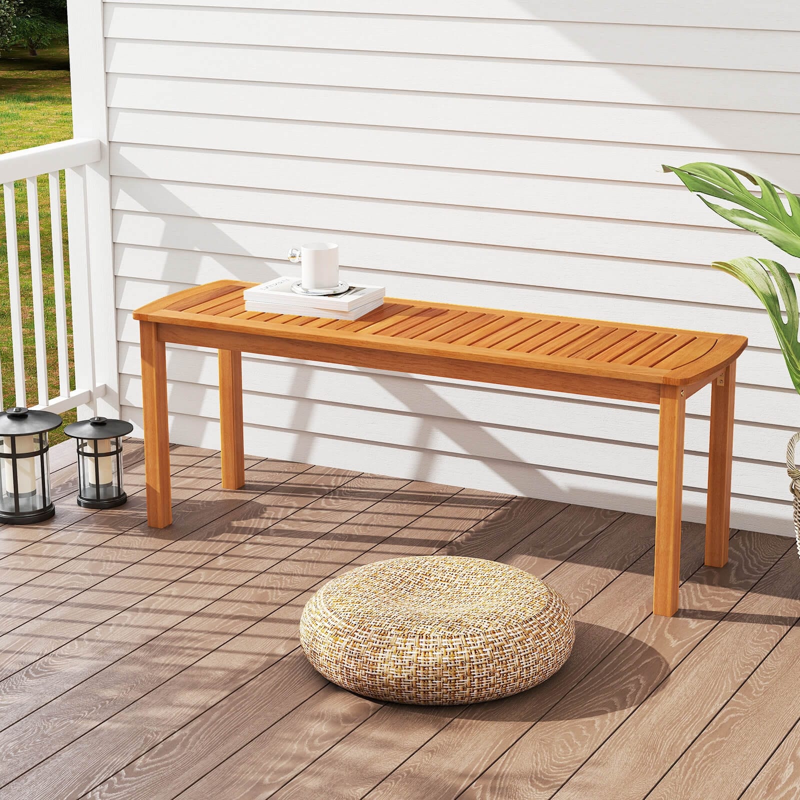 Costway Acacia Wood Outdoor Bench 48" Long Patio Dining Bench with - See Details