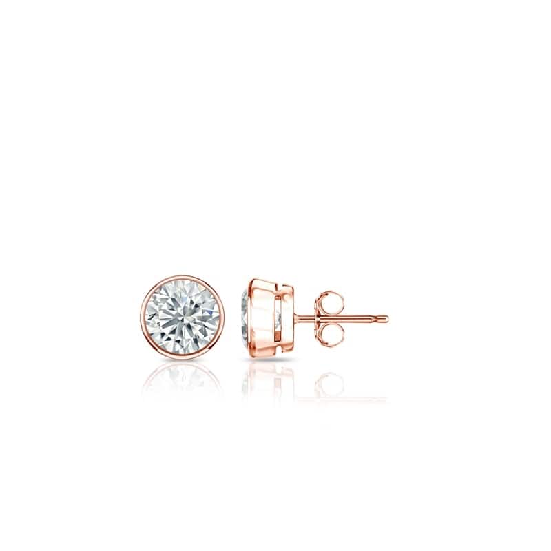 Auriya 14k Gold Lab Grown Round Diamond Stud Earrings 0.50 to 5.00 ct. tw. Bezel Push-Back (F-G VS) - Rose - 0.50 ct. tw.