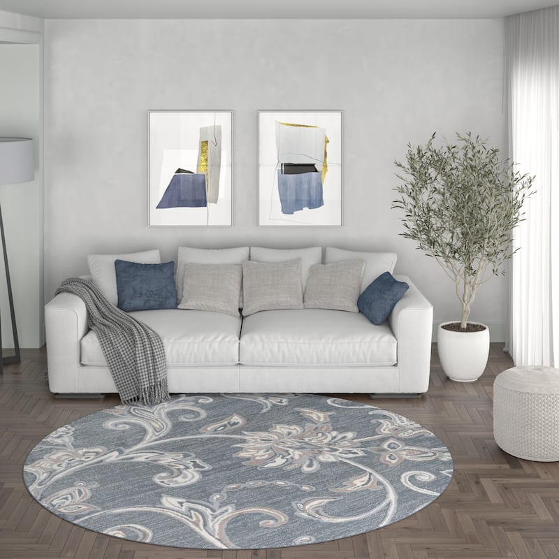 Carrington Transitional Floral & Botanical Indoor Area Rug - 5'3'' Round - Dark Grey