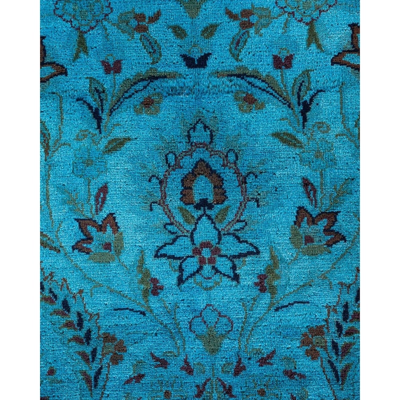 Overton Hand Knotted Wool Vintage Inspired Modern Contemporary Overdyed Blue Area Rug - 10' 2" x 14' 7"