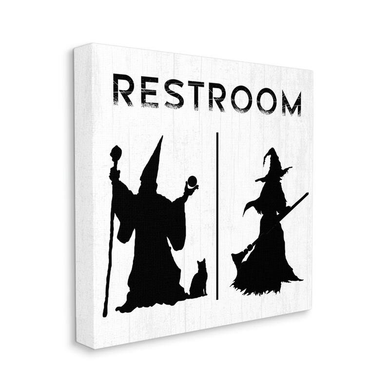 Stupell Rustic Witch & Wizard Halloween Restroom Sign Canvas Wall Art, Design by Daphne Polselli