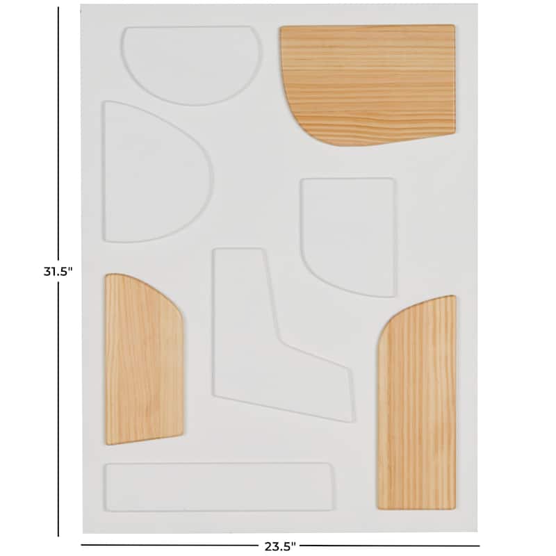 White Wood Dimensional Art Deco Shapes Geometric Home Wall Decor with Brown Accents