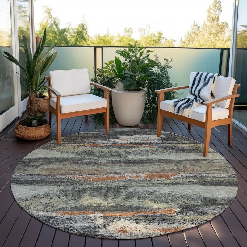 Machine Washable Indoor/ Outdoor Abstract Modern Chantille Rug - Charcoal - 8' x 8'
