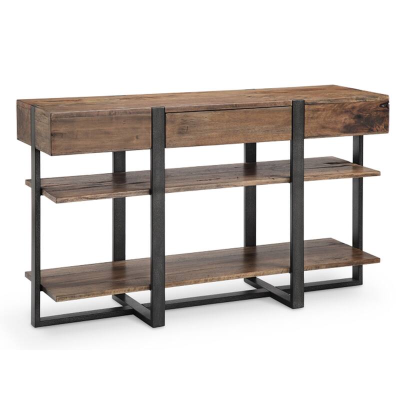 Magnussen Home Prescott Rustic Honey and Distressed Iron Rectangular Sofa Table - 54''W x 16''D x 32''H - Honey - Reclaimed Wood