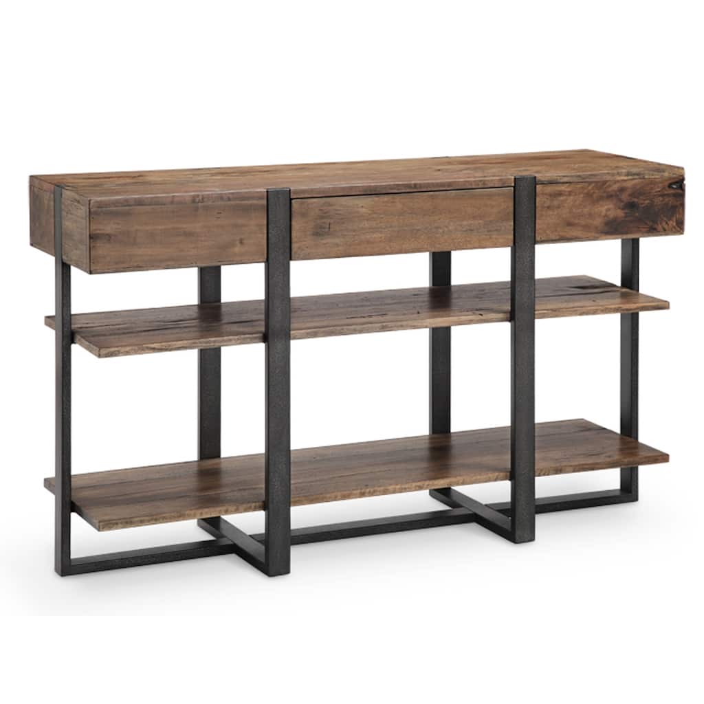 Magnussen Home Prescott Rustic Honey and Distressed Iron Rectangular Sofa Table - 54''W x 16''D x 32''H