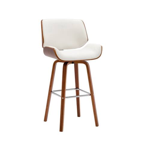 Porthos Home Oma Bar Stool, PU Leather, Wooden Legs with Footrest