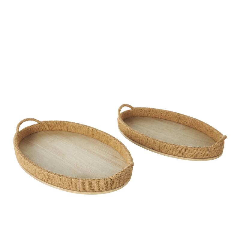 Wood Handmade Living Room Decor Tray with Wood Base - Set of 2 Brown - Roche River Decor