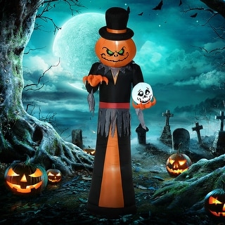 HOMCOM 12ft Halloween Inflatables, Pumpkin Reaper with Skeleton Skull, Outdoor Giant Blow Up Yard Decoration with Build-in LED