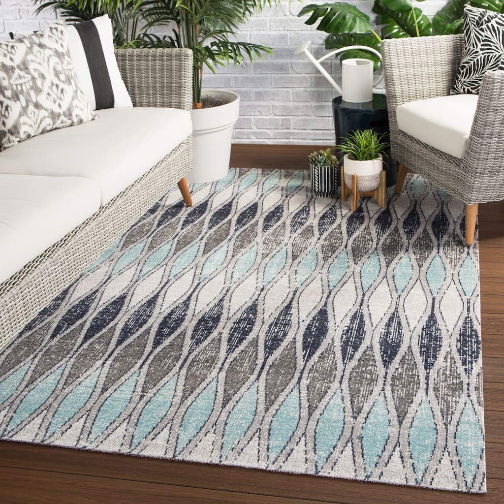 Hertford Grey/ Blue Geometric Marquis Trellis Indoor/ Outdoor Area Rug