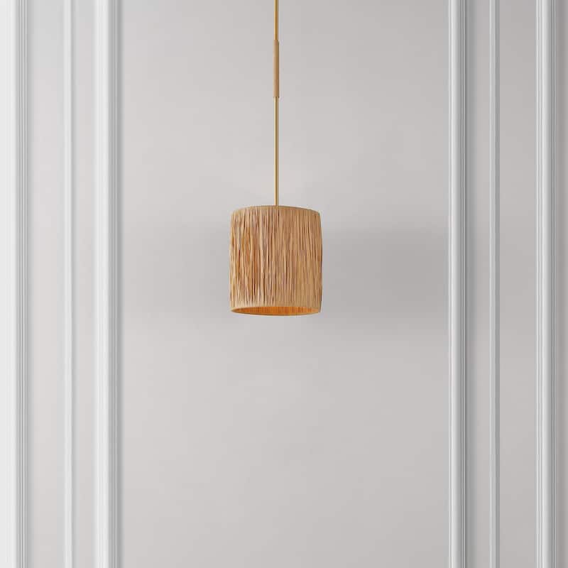 SAFAVIEH Lighting Fjoralba Extendable Pendant - 9 In. W x 9 In. D x 19-49 In. H - Natural/Gold - 9Wx9Dx49H