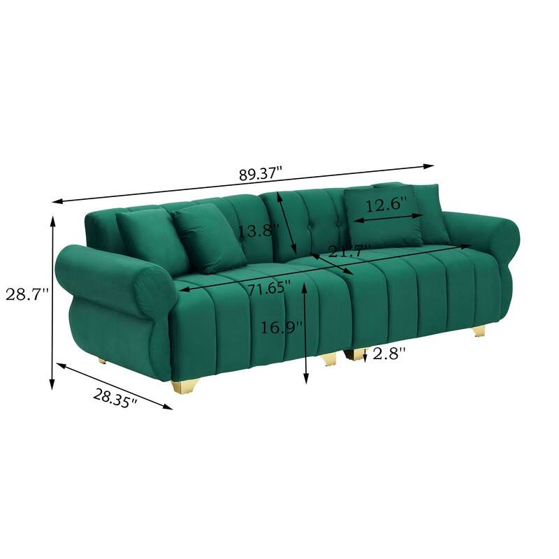 89.37" Velvet Three-Seater Upholstered Sofa
