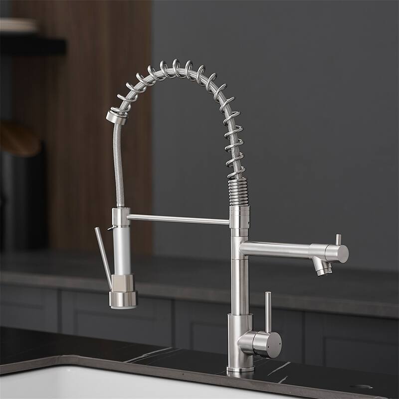 Commercial Kitchen Faucet with Pull Down Sprayer - Brushed Nickel