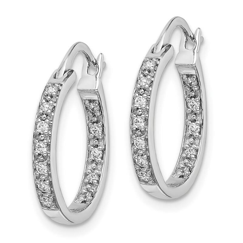 Curata 14k White Gold Diamond In Out Hoop Earrings - 15x15mm Wide 2mm Thick
