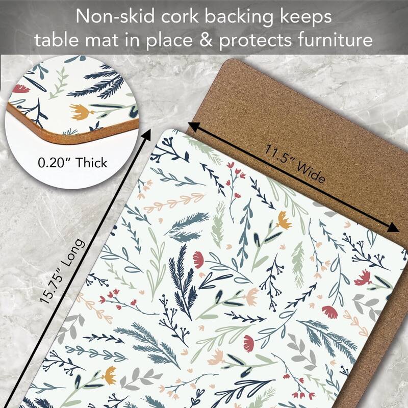 Meadow Field Decorative Hardboard Placemats with Protective Cork Backing 4 Pack Heat Tolerant and Easily Wipes Clean