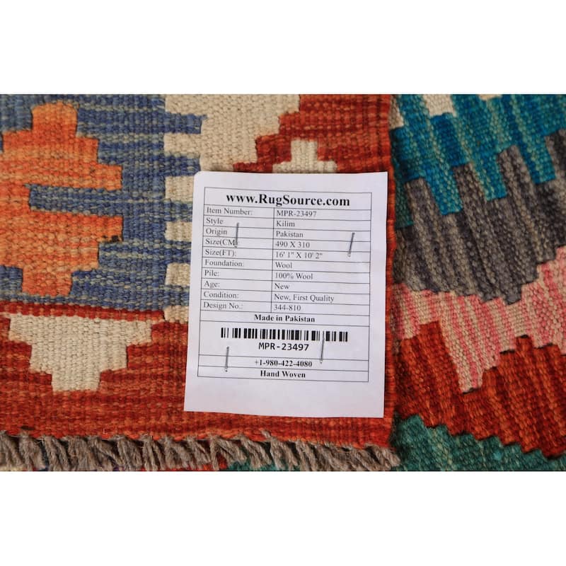 Kilim Oriental Large Rug Hand-Woven Multi-Color Wool Carpet - 10'2"x 16'1"
