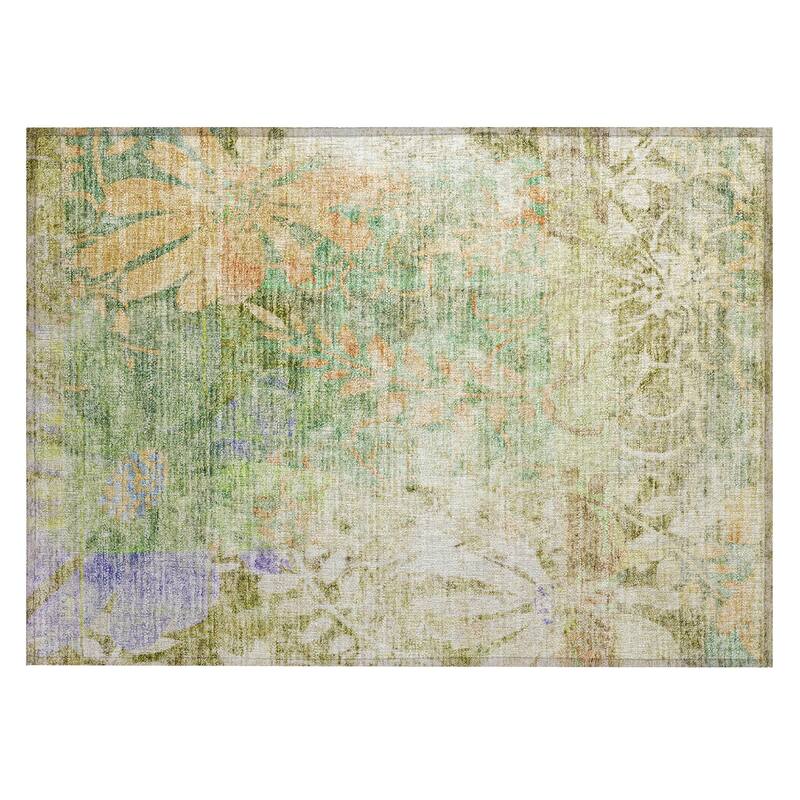 Machine Washable Indoor/ Outdoor Modern Floral Chantille Rug