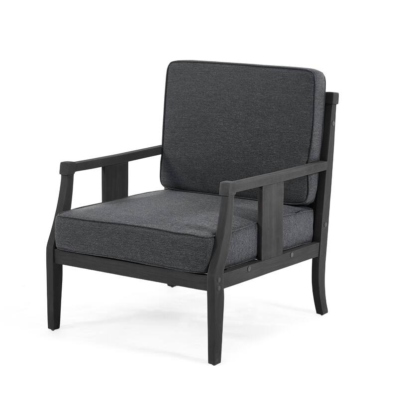 Set of 2 Outdoor Teak Wood Armchairs with Cushions, Patio Club Chairs