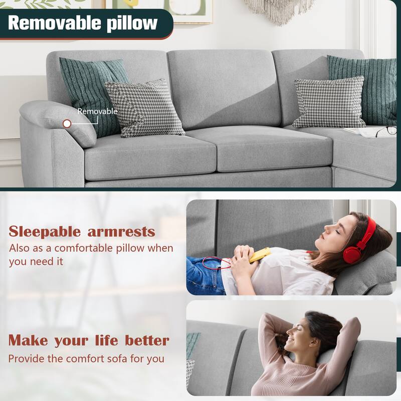 Futzca ​79" Convertible Sectional Sofa Couch, 3 Seat L Shaped