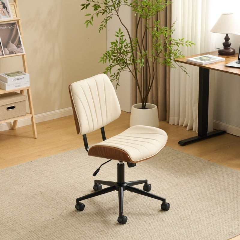PU Trapezoid Curved Back Swivel Office Chair