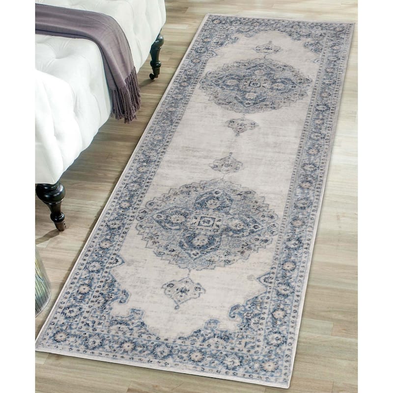 Superior Demelza Traditional Oriental Medallion Indoor Runner or Area Rug - 2' 7" x 6' - Blue