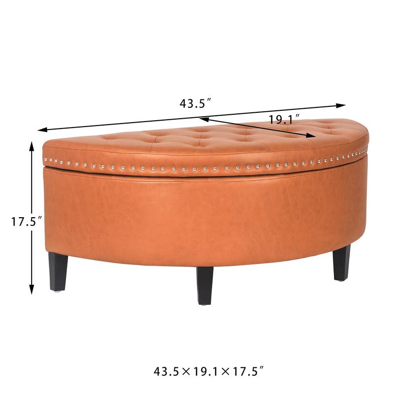 Adeco Half Moon Storage Ottoman Lift Top Entryway or Bed Bench