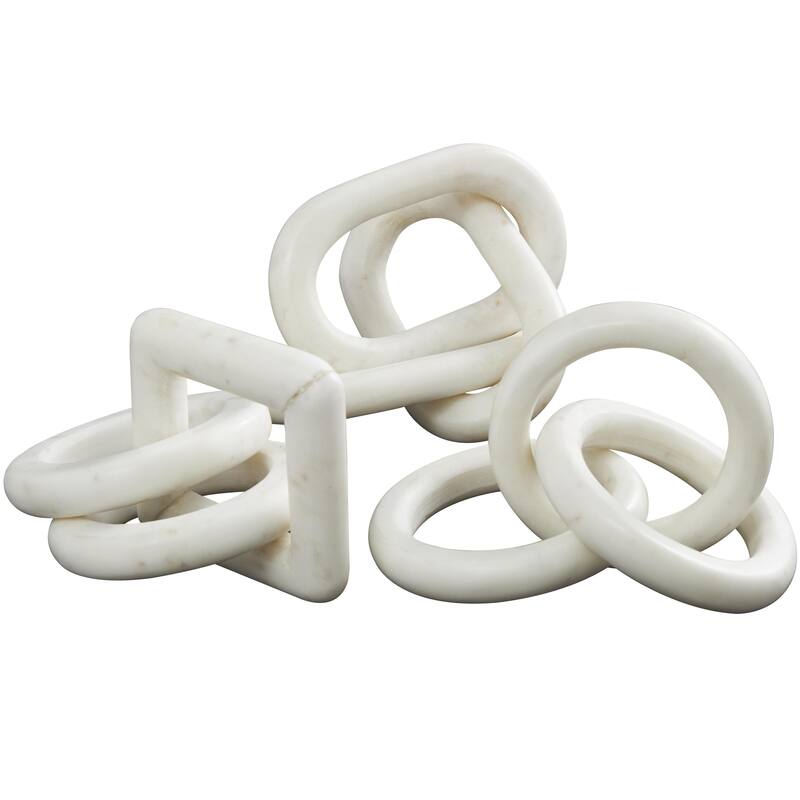 Marble Chain Handmade Geometric Link Decorative Sculpture with Various Shape - Set of 3 White, Black, Gray - Roche River Decor