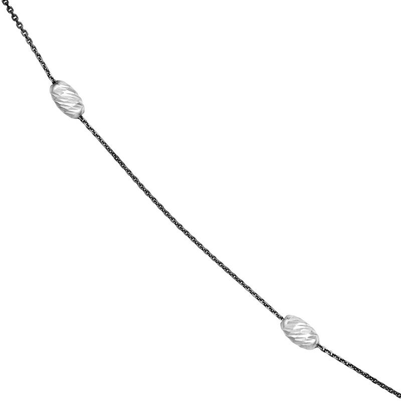 Curata 925 Sterling Silver Black and White 36" Etched Oval Bead Station Long Cable Chain Necklace