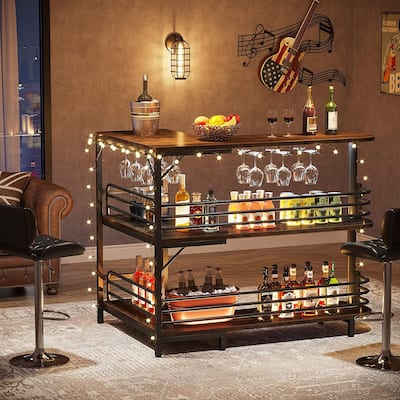 3 Tier Industrial Home Bar Unit L-Shaped Liquor Bar Table