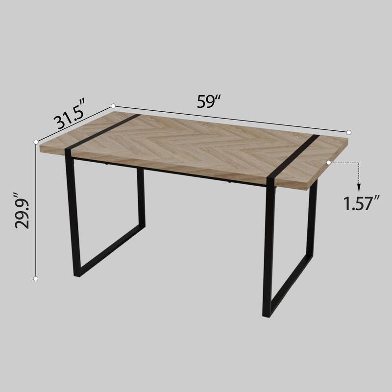 59 " dining table modern industrial rectangular, 1.5" thick engineering wood tabletop and rectangular metal legs