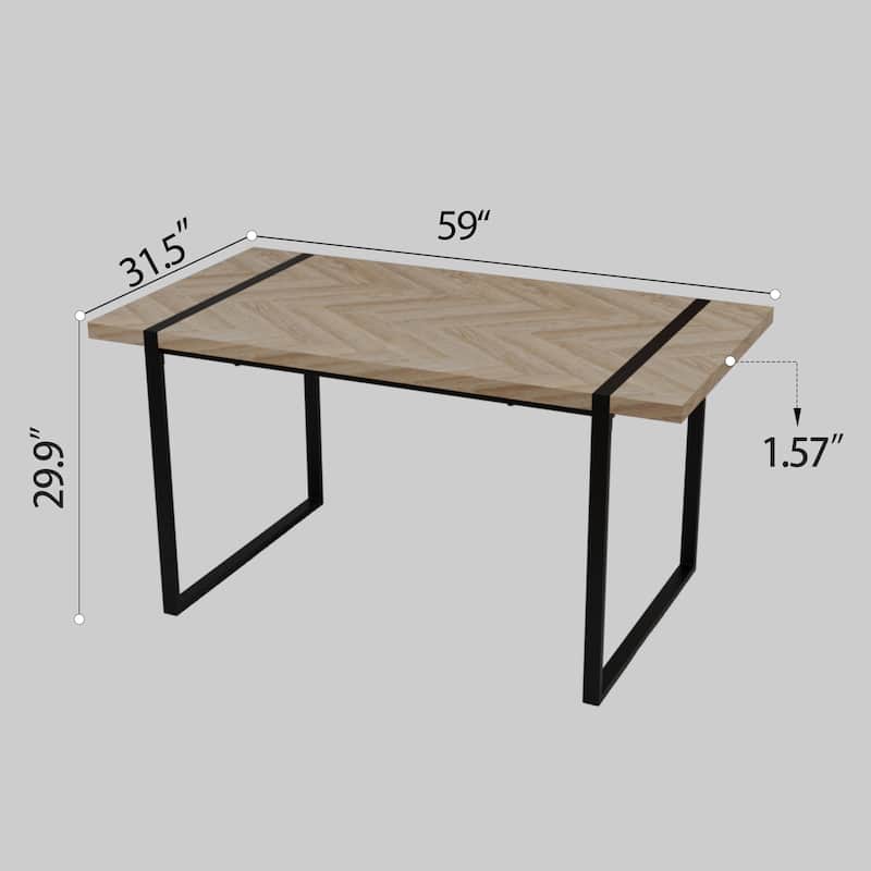 Modern 5-Piece Dining Set with Light Wood Rectangular Metal Base Table & 4 Square Corner Suede Chairs