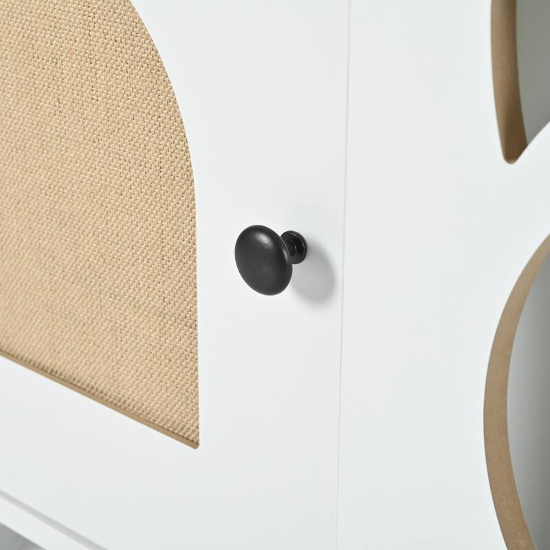 Furniture Style Cat Cabinet Cream White Cat Litter Box With Sisal Scratching Door Cat Friendly Furniture