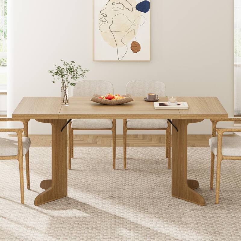 71" Large Dining Table for 6 to 8 People, Modern Dinner Table with Unique Wooden Legs, Rectangle Dining Table