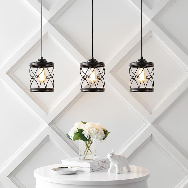 Helisa 6.5" 1-Light Farmhouse Industrial Iron Filigree Caged Jar LED Pendant, (Set of 3) by JONATHAN Y