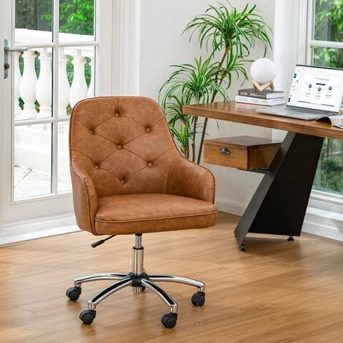 Glitzhome 40"H Modern Elegant Vintage Adjustable Swivel Office Chair