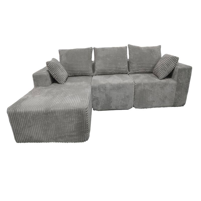 Gray Corner Combination Sofa, Fabric & Foam, 107x39x26 inches, 152 lbs