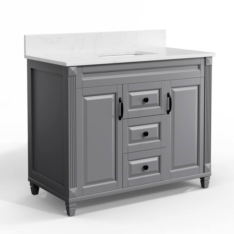 42-Inch Solid Wood Bathroom Vanity with Sink - Minimalist Elegant Style