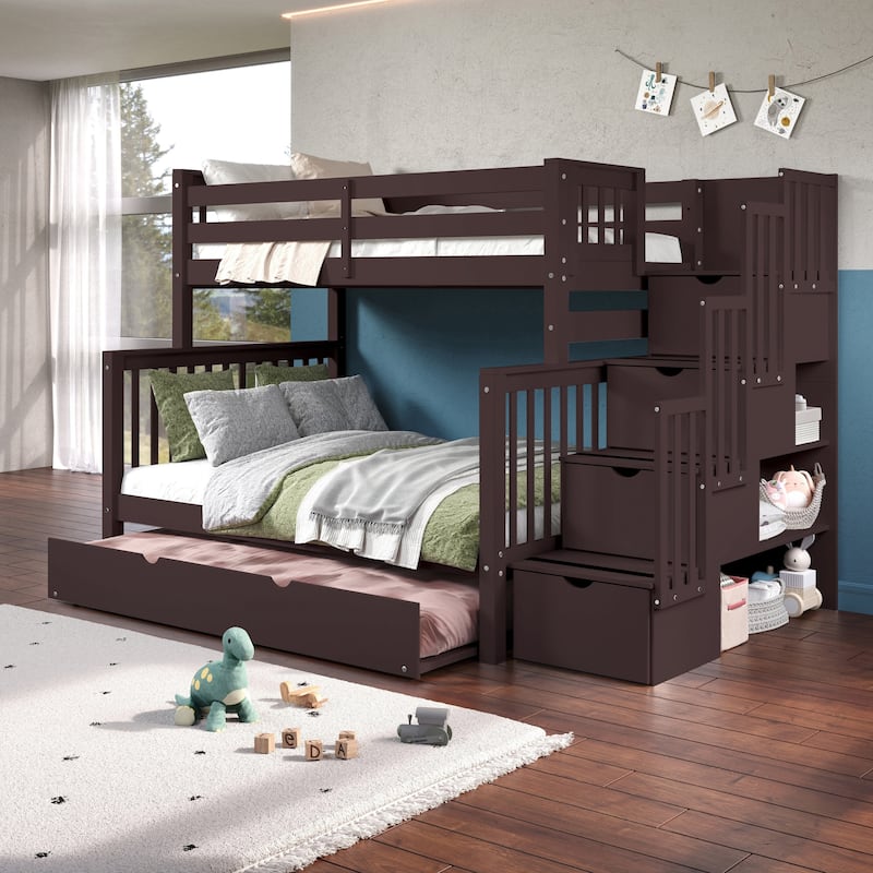 Taylor & Olive Trillium Twin over Full Stairway Bunk Bed, Twin Trundle