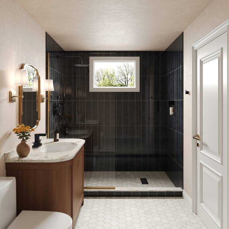 GRANDJOY Modern Dual Handle Centerset Waterfall Bathroom Faucet