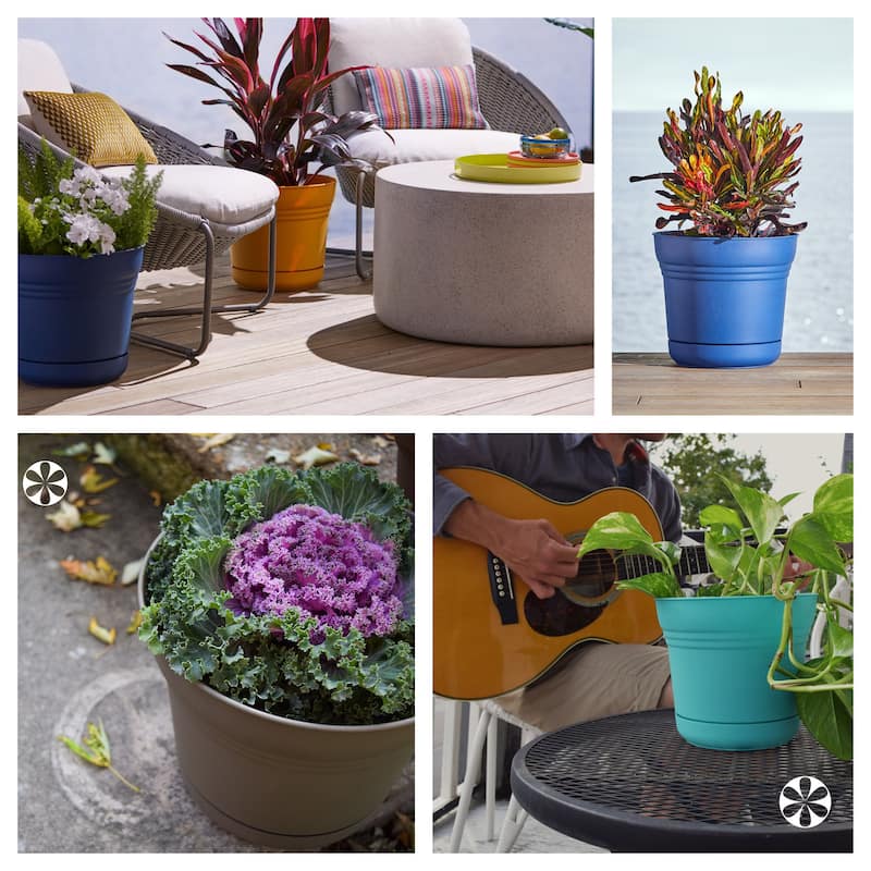 Bloem 12.75 in. H x 14 in. W Plastic Saturn Planter Charcoal