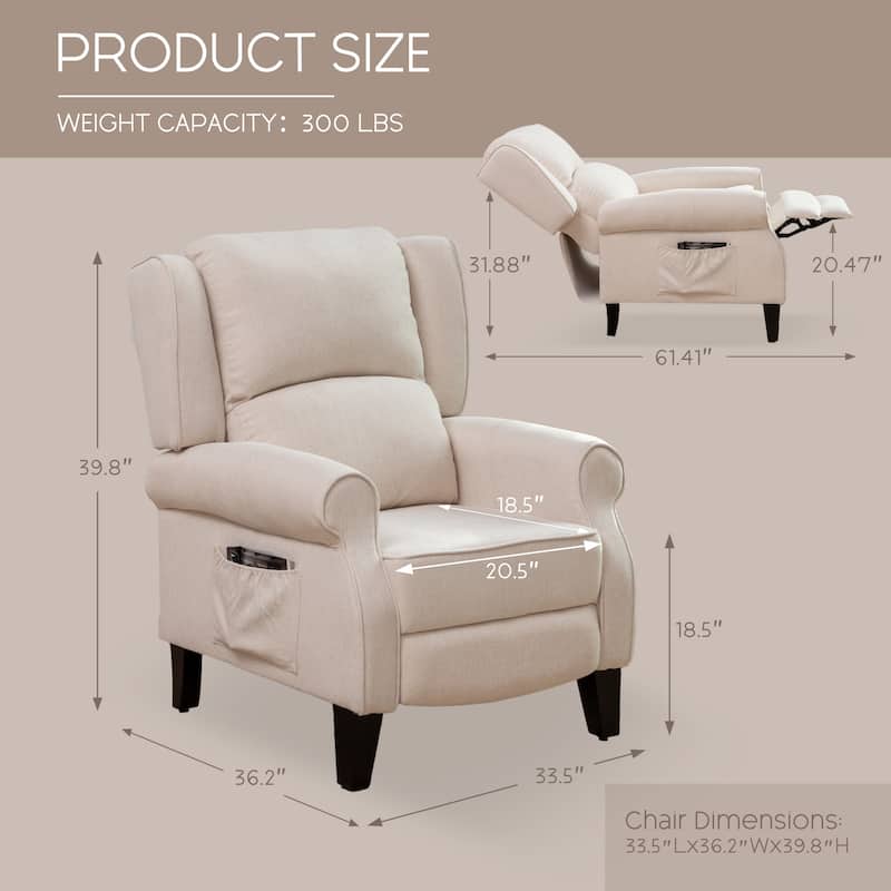 HOMYKA Manual Pushback Recliner Adjustable Accent Chair Wingback Armchair Set of 2