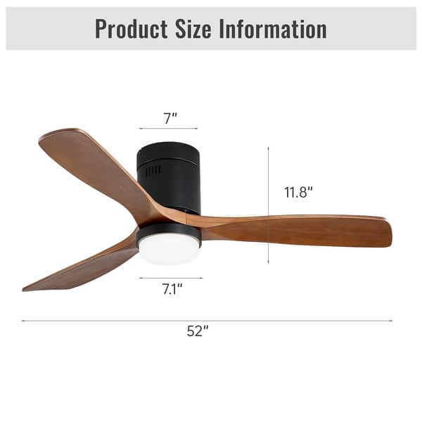 dimension image slide 3 of 8, Sofucor 42/52 Inch Low Profile Flush Mount Ceiling Fan with Light,Remote Control,Solid wood/ABS Blades,Reversible Quiet DC Motor