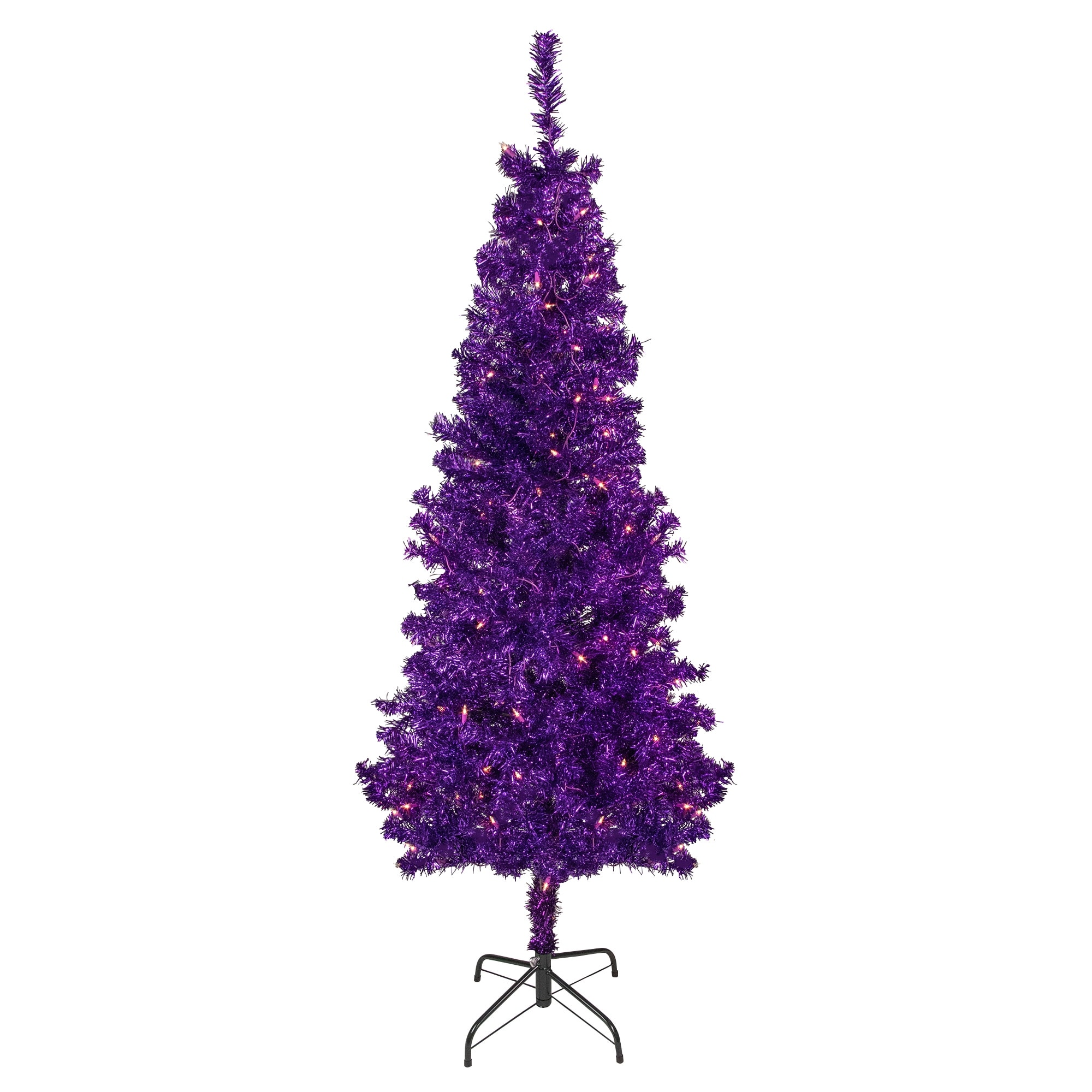 6' Pre-Lit Purple Artificial Tinsel Christmas Tree, Clear Lights - 6 Foot