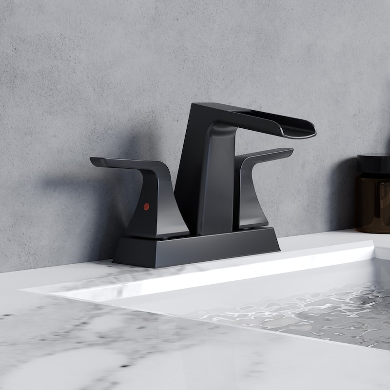4 in. Centerset Double Handle Low-Arc Bathroom Faucet with Pop-Up Drain Included - Matte Black