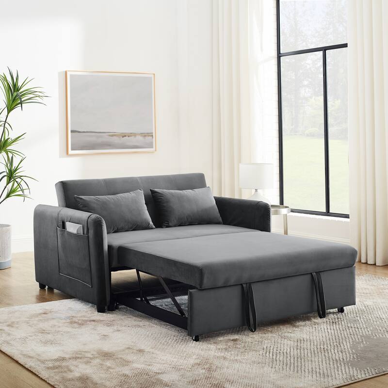 Convertible Sofa Bed, 3in1 Versatile Velvet Double Sofa with Pullout