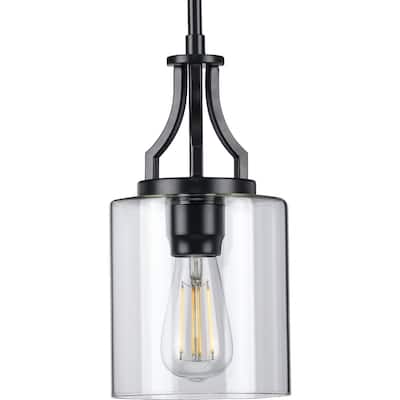 Lassiter Collection One-Light Matte Black Clear Glass Modern Pendant Light - 6.375 in x 6.375 in x 12.5 in
