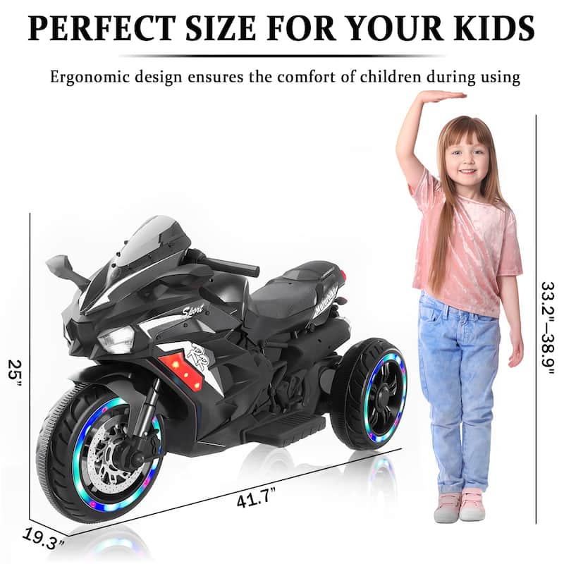 12V Electric Kids Motorcycle Ride-On with Shock Absorbers and USB MP3 Forward and Backward Drive - 41"L x 22"W x 25"H