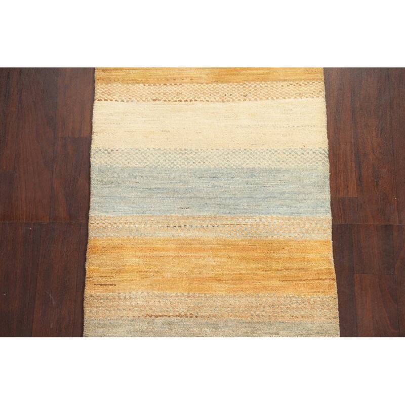 Modern Oriental Gabbeh Kashkoli Runner Rug Hand-knotted Wool Carpet - 2'7" x 7'11"