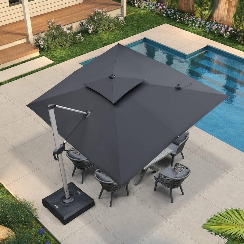 PURPLE LEAF 9 x 11ft Outdoor Rectangle Umbrella Large Cantilever Umbrella - Grey