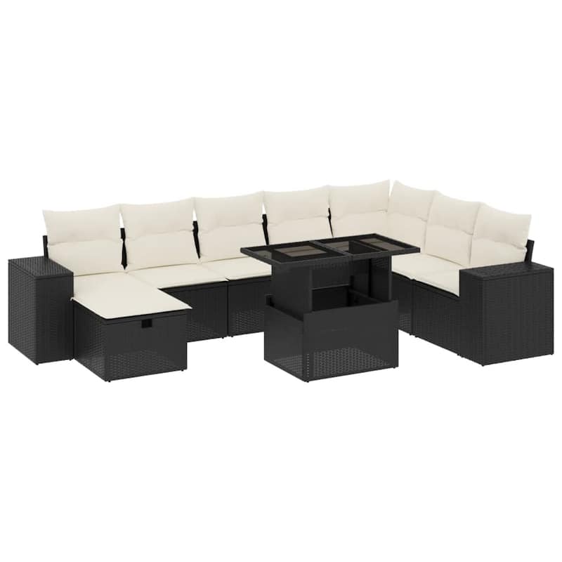 vidaXL Patio Sofa Set with Cushions Outdoor Furniture 9 Piece Poly Rattan